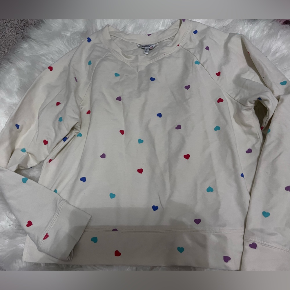 Wildfox Cream Sweater with Colorful Hearts